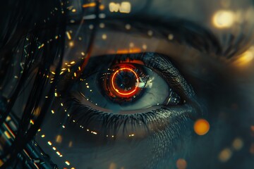 Capture the amalgamation of futuristic technologies and horror thrills through a close-up lens Infuse a sense of dread with dark shadows