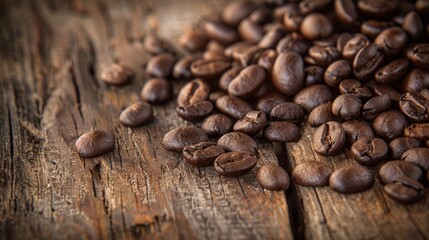 Fototapeta premium Coffee beans on a wooden background.
