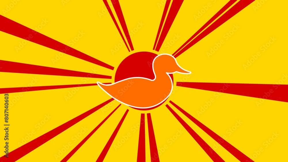 Poster duck symbol on the background of animation from moving rays of the sun. large orange symbol increase
