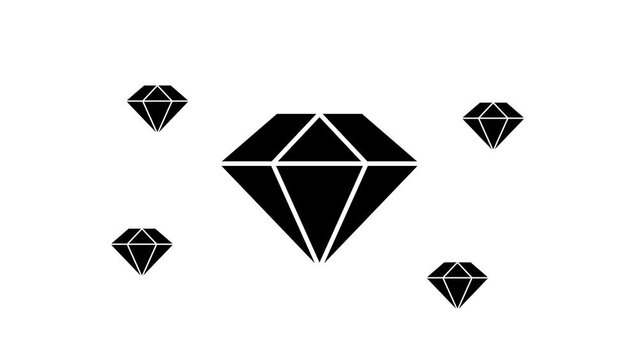 Zoom in and out animation the diamond symbol. Large black symbol in the center and four small symbols around. Seamless looped 4k animation on white background
