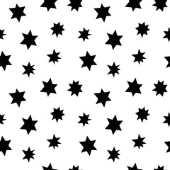 Seamless pattern with black stars. Night sky, space, astronomy background. Kids texture. Nursery prints for textile, apparel, wrapping paper