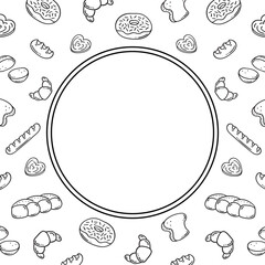 Frame of bread in hand drawn style circle frame