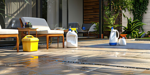 Outdoor Seating Maintenance Area Floor: Featuring a designated area for maintaining outdoor seating areas, with cleaning supplies and equipment for outdoor furniture maintenance