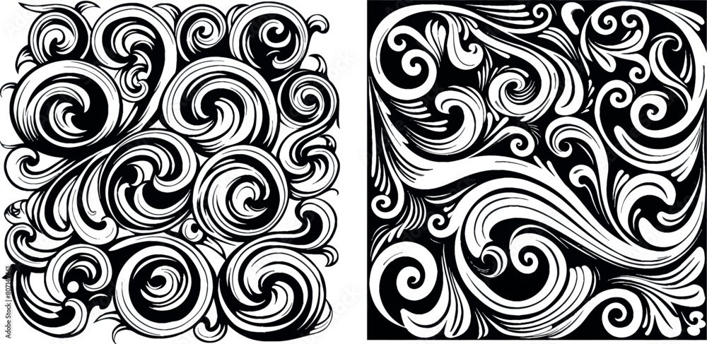 Aufkleber decorative black and white pattern with swirled elements