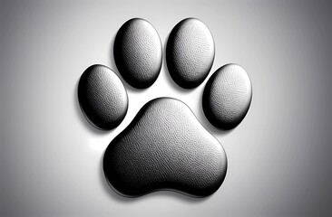 Dog paw print on gray isolated background
