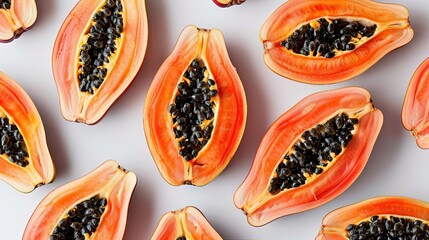 red papaya on clean isolated background the fruit is cut in half