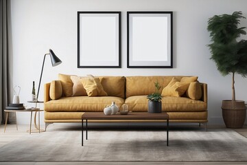 Fototapeta premium Mock up wall art frame for printable living room interior