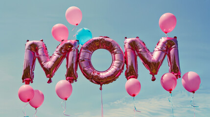 "MOM" Letter Balloons Floating in the Sky for Mother's Day