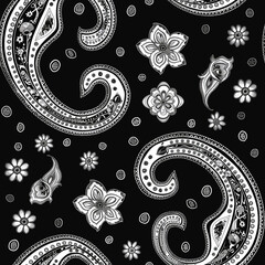 Black and White Detailed Paisley Pattern Design