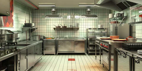 Event Catering Preparation Area Floor: Showing a designated area for preparing food for catering events, with catering equipment and staging areas