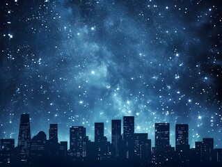 Enchanting Nighttime City Skyline with Spellbinding Star-Studded Sky Backdrop