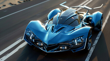 Futuristic Blue Sports Car Concept
