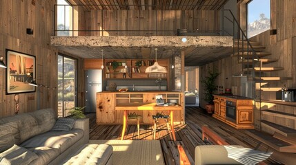 small house cross view kitchen bathroom living room 