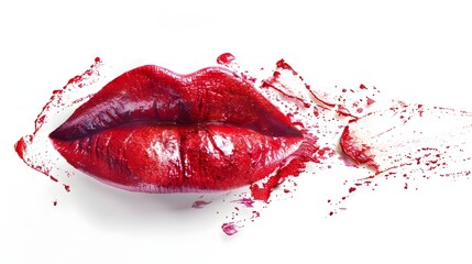 Fototapeta premium Red Lipstick Kiss Marks Splattered on a White Background