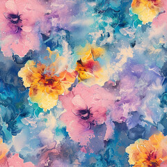 Grunge floral wallpaper with vibrant colored flowers