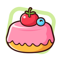 Cute and delicious dessert cartoons with strawberry on top, Cartoon digital art illustration, Isolated on white