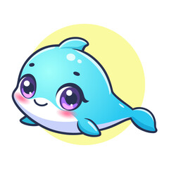 Cute dolphin smiling and happy with big eyes. Cartoon digital art illustration. Isolated on white