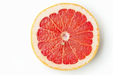 Pink grapefruit slice on white background