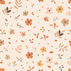Floral Pattern with Pastel Colored Blooms and Leaves