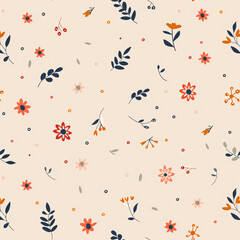 Floral Pattern with Pastel Colored Blooms and Leaves