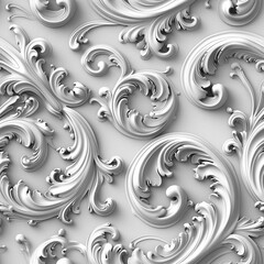 3D white baroque-style ornate swirl patterns