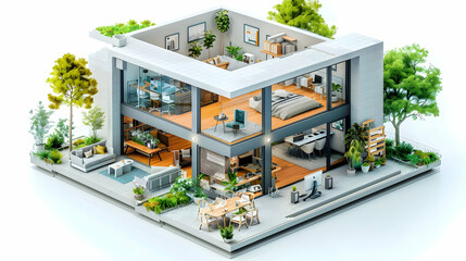 Corporate Ambition and Drive Watercolor 3D Isometric Office Scene Flat Icon Concept