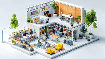 Isometric Watercolor 3D Flat Corporate Canvas with Ambition and Drive in Office Scene