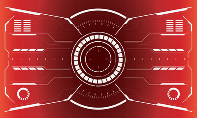 HUD sci-fi interface screen view white circular geometric design virtual futuristic technology creative display on red vector
