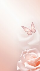 Rose plain background with minimalistic pastel butterfly pixel swirl border with copy space texture 