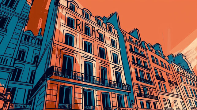 Striking Parisian travel poster in captivating art deco style. Black outlines and cel shading create a timeless appeal.