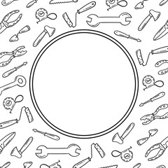Obraz premium Construction tool in hand drawn style circle frame background