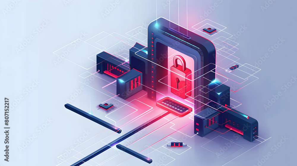 Poster dynamic 3d flat vector icon for preventing unauthorized access in isometric scene