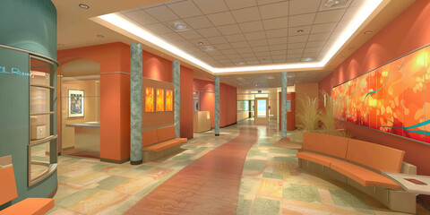 Health and Wellness Promotion Area Floor: Showing a designated area for promoting health and wellness initiatives, with educational materials and wellness program information