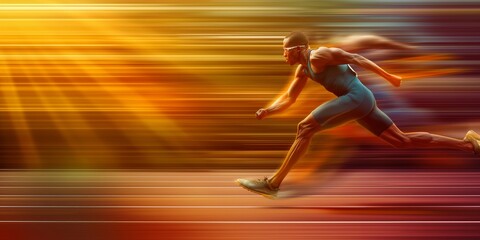 Dynamic image captures the high-speed motion of an athlete sprinting with a strong sense of urgency and motion