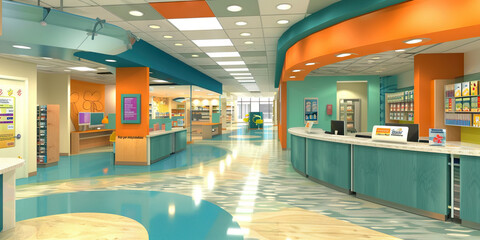 Health and Wellness Promotion Area Floor: Showing a designated area for promoting health and wellness initiatives, with educational materials and wellness program information