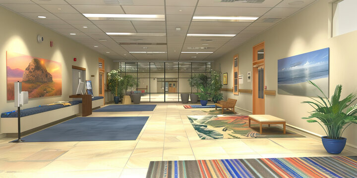 Health and Wellness Promotion Area Floor: Showing a designated area for promoting health and wellness initiatives, with educational materials and wellness program information