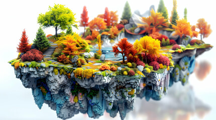3D Flat Icon as Pixelated Dreamscape: A Dreamscape Made of Pixelated Abstract Forms and Digital Hues in an Isometric Scene