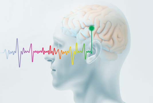 Good hearing, sound waves, auditory sense, illustration.