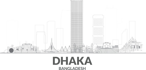Fototapeta premium Dhaka Bangladesh line skyline with panorama in white background vector illustration business travel and tourism concept with modern buildings image