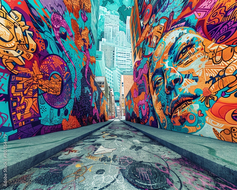 Aufkleber bring utopian dreams to life in an urban setting with a street art twist utilize a tilted angle view
