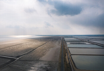 Aerial photography of the seaside and aquaculture farms in Dongying City, Shandong Province