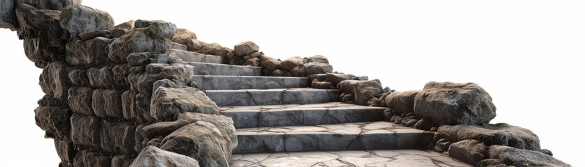 A stone staircase with a white background
