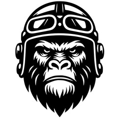Silhouette of a gorilla head wearing a helmet