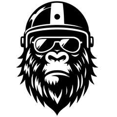 Silhouette of a gorilla head wearing a helmet © Breck