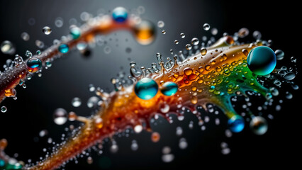 a macro photo of a plant with drops of dew on it