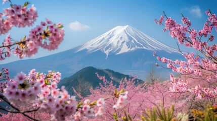 Sakura in bloom landscape spring blossom image in Japan on sunny day