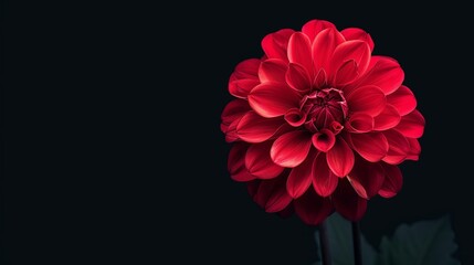 A red dahlia flower is isolated on a black background. It is perfect for design or nature projects.