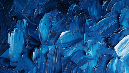 Obraz premium Blue paint mixture, wet oil painting on canvas, abstract modern art concept, color wallpaper design background texture