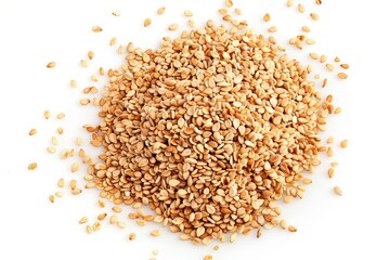 Sesame seeds displayed from above on white surface