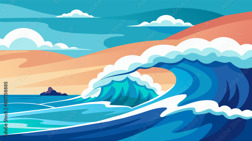Poster the sound of lapping waves against the shore creating a soothing and tranquil ambiance.. vector illu